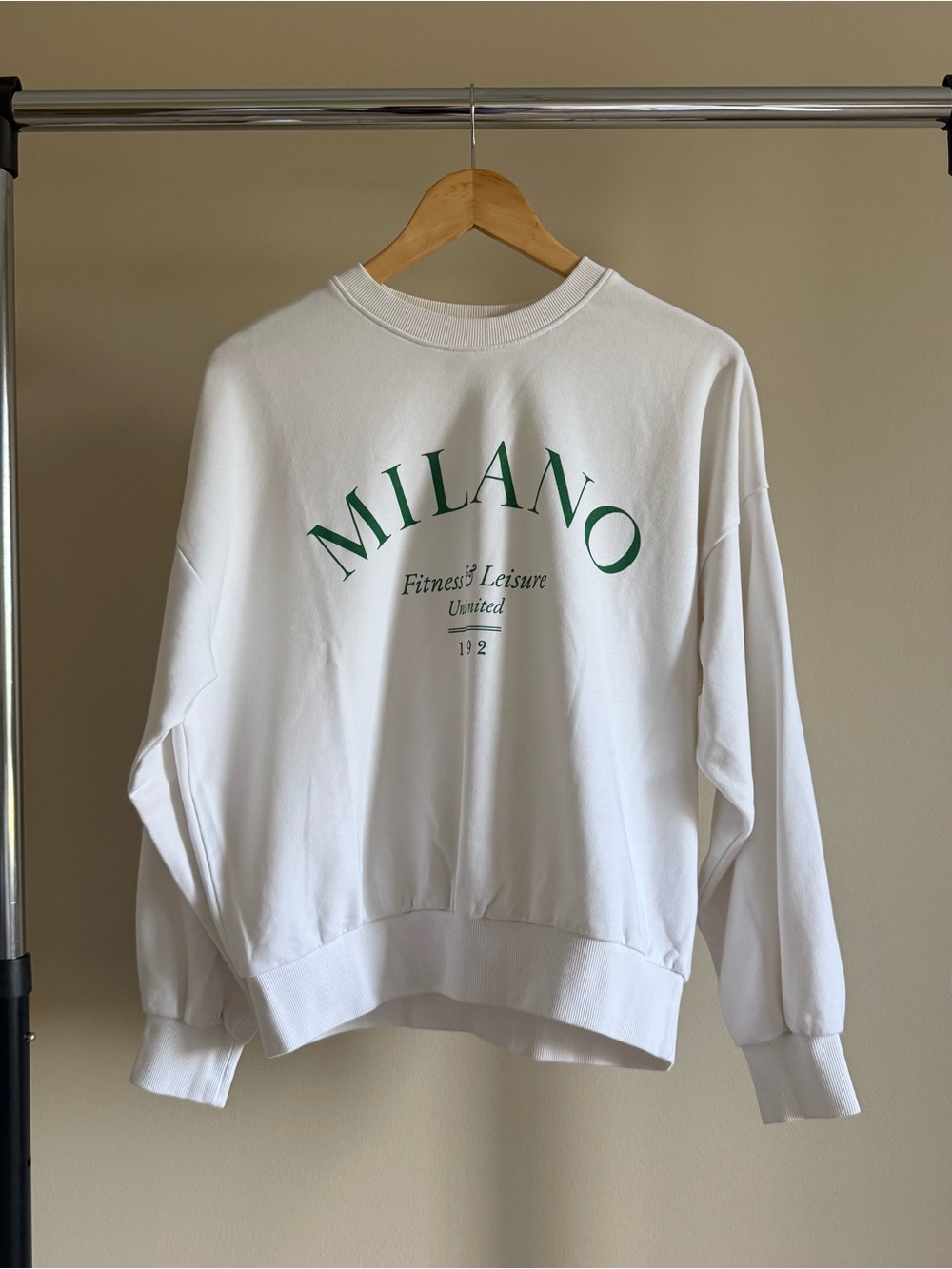 H&M Milano White Crewneck Sweatshirt with Green Logo